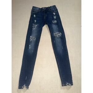 Kancan women’s distressed austin mid rise skinny blue jeans